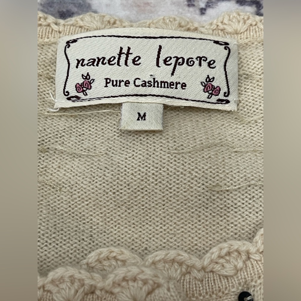 Nanette Lepore Cream Cashmere Embellished Cardigan Size Medium - Picture 3 of 7
